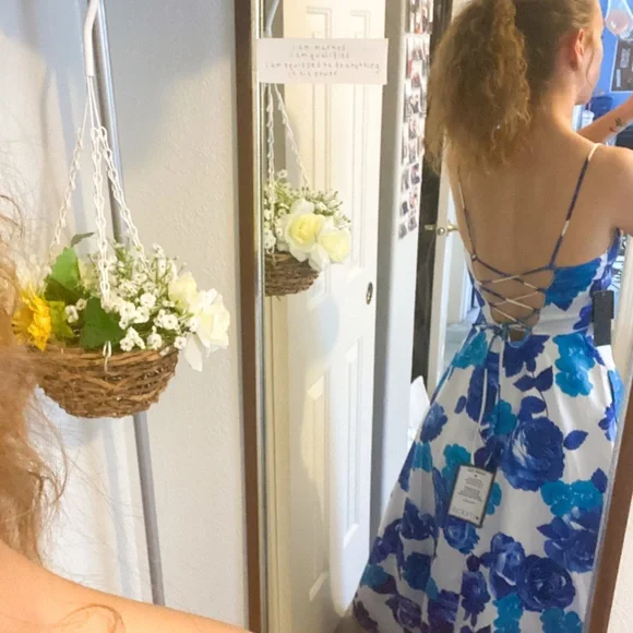 Blue Floral Prom Dress W/ Lace Up Back - Picture 3 of 3